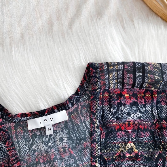 IRO Tulsa Printed Silk Tiered Mini Dress Snake Print Smocked Ruffle - Picture 7 of 11